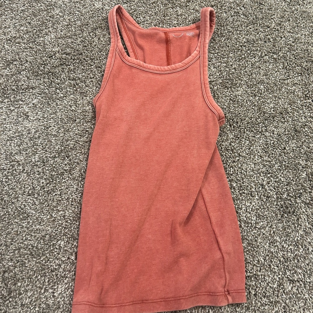 Aerie Orange/Red Ribbed Fitted Tank Top